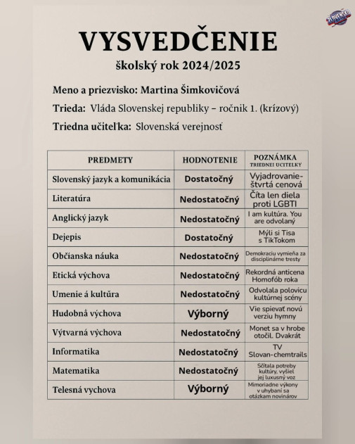 Vysvedcko Simkovicovej
